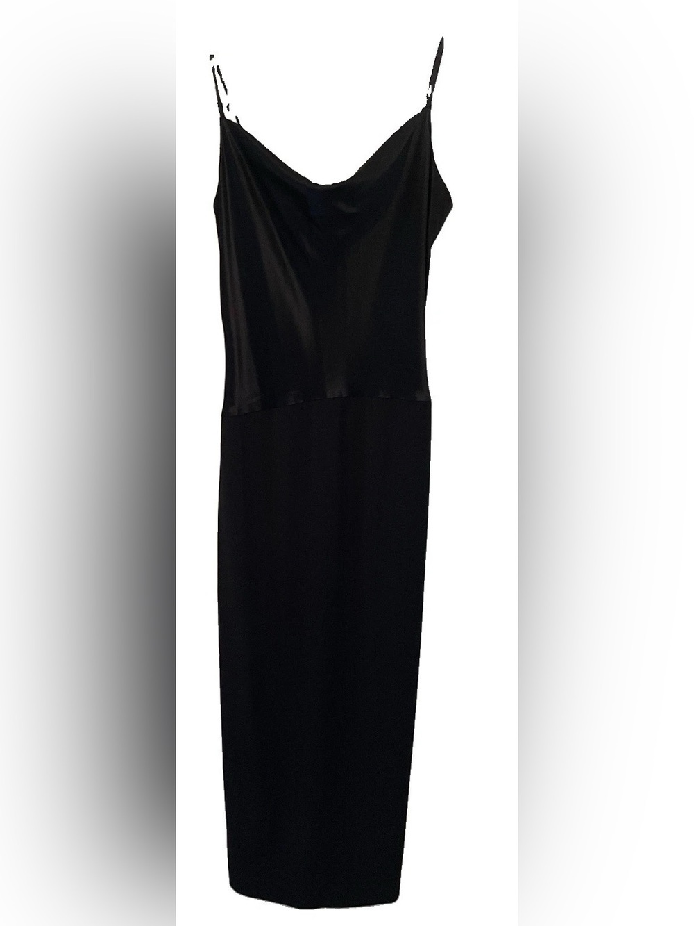 Tahari Black Satin Cowl Neck Midi Slip Dress Formal Size 12